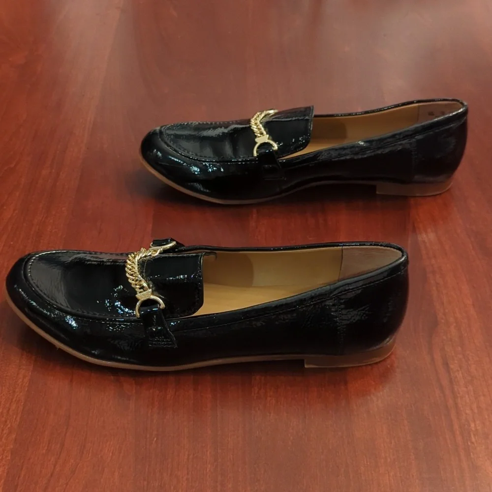 Franco Sarto Persephone black patent flats, size 8
